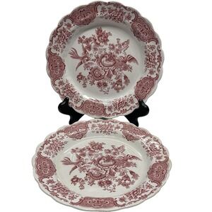 Vintage 1960s Ridgway Windsor Pink Pattern Transferware Dinner Plates 10" Crazed